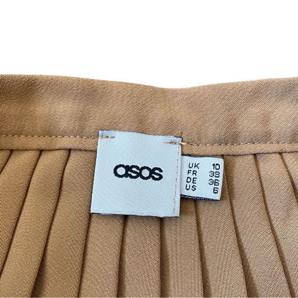 ASOS Dark Beige Brown Pleated Mini Skirt Women Size 6 Six Chic Work Minimalist - Picture 6 of 7